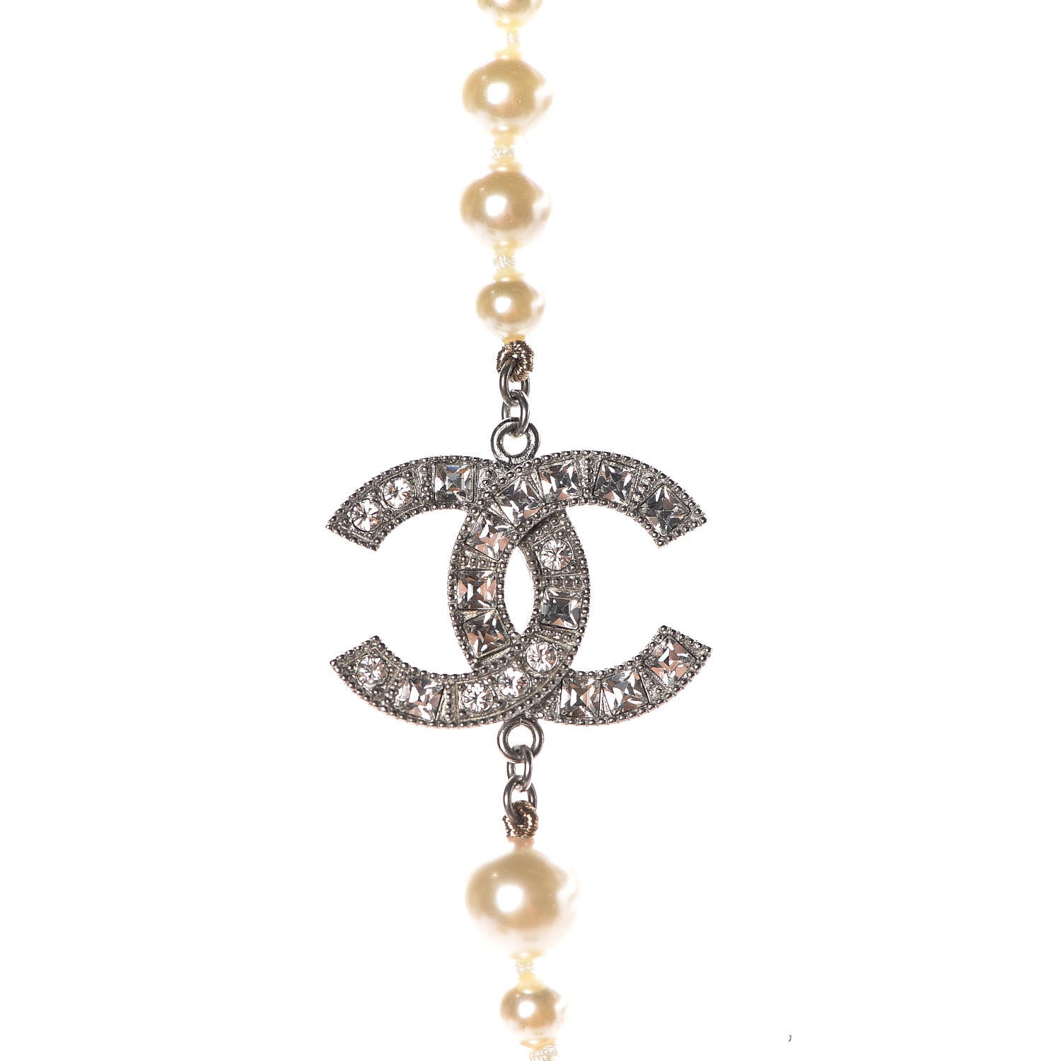 Chanel Crystal Pearl CC Long Necklace Silver 4 of 7