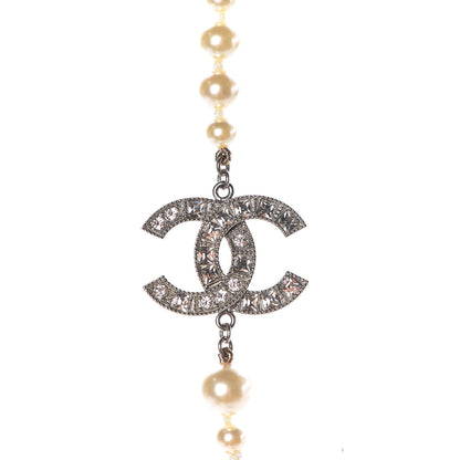 Chanel Crystal Pearl CC Long Necklace Silver 4 of 7