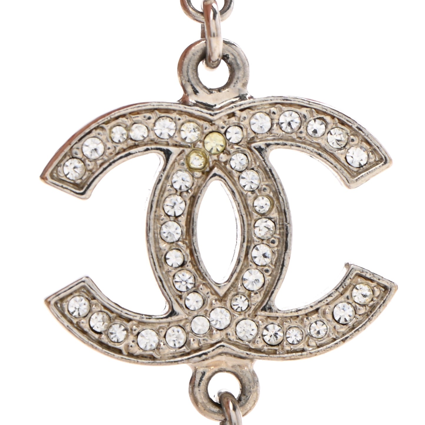 Crystal Pearl CC Long Necklace Silver
