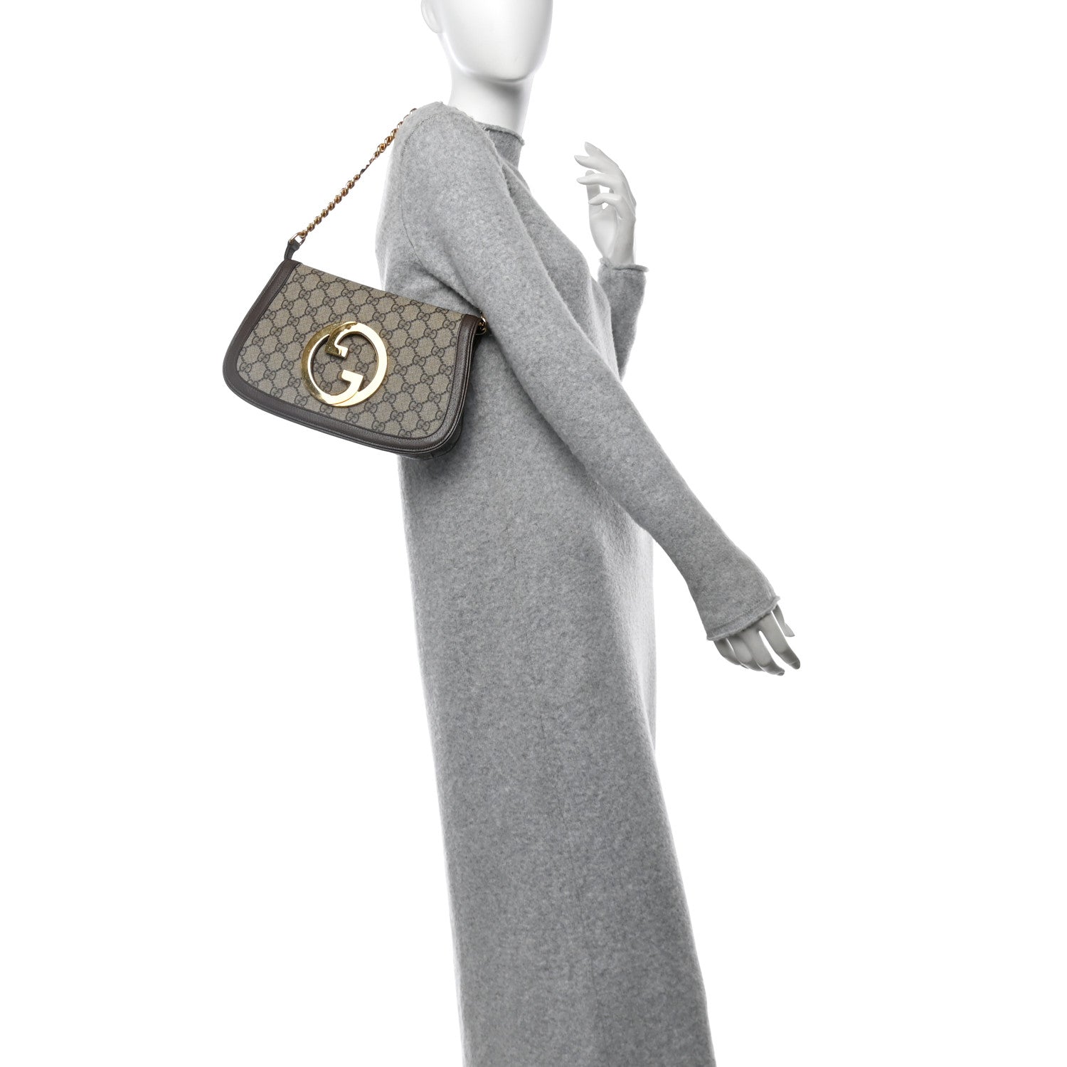 Gucci GG Supreme Monogram Textured Dollar Calfskin Blondie Chain Shoulder Flap Bag Beige Ebony New Acero 3 of 13