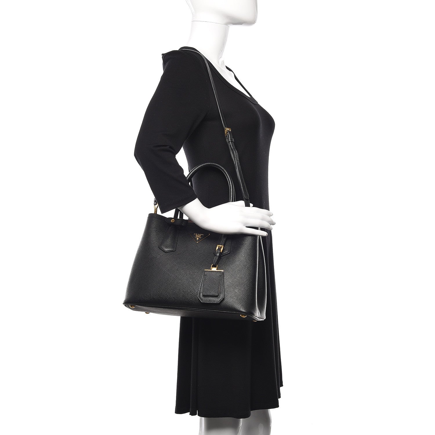 Prada Saffiano Cuir Small Double Bag Black Mughetto 3 of 11