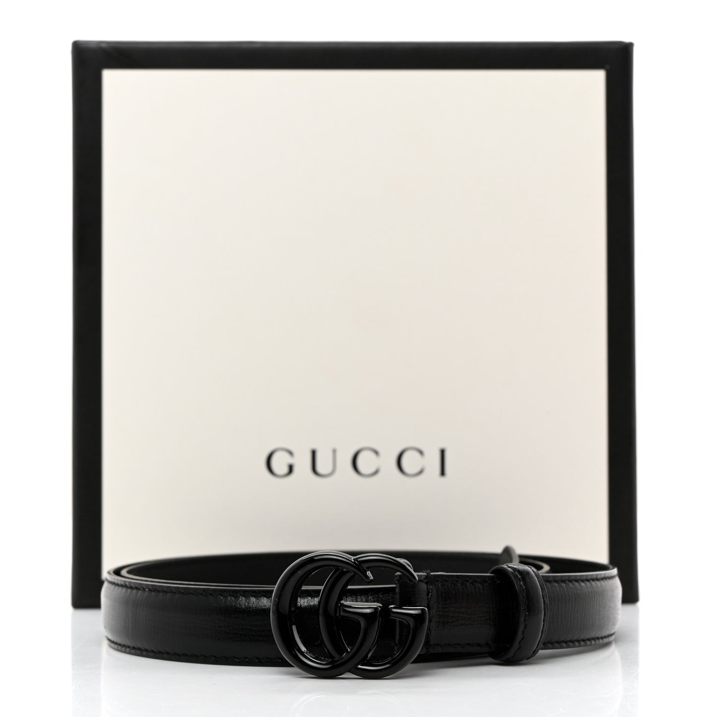 Azalea Calfskin Enamel Monochrome Double G 20mm Belt 80 32 Black