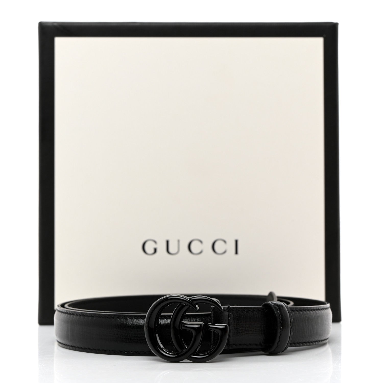 Gucci Azalea Calfskin Enamel Monochrome Double G 20mm Belt 80 32 Black 7 of 7