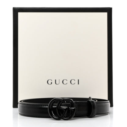 Gucci Azalea Calfskin Enamel Monochrome Double G 20mm Belt 80 32 Black 7 of 7