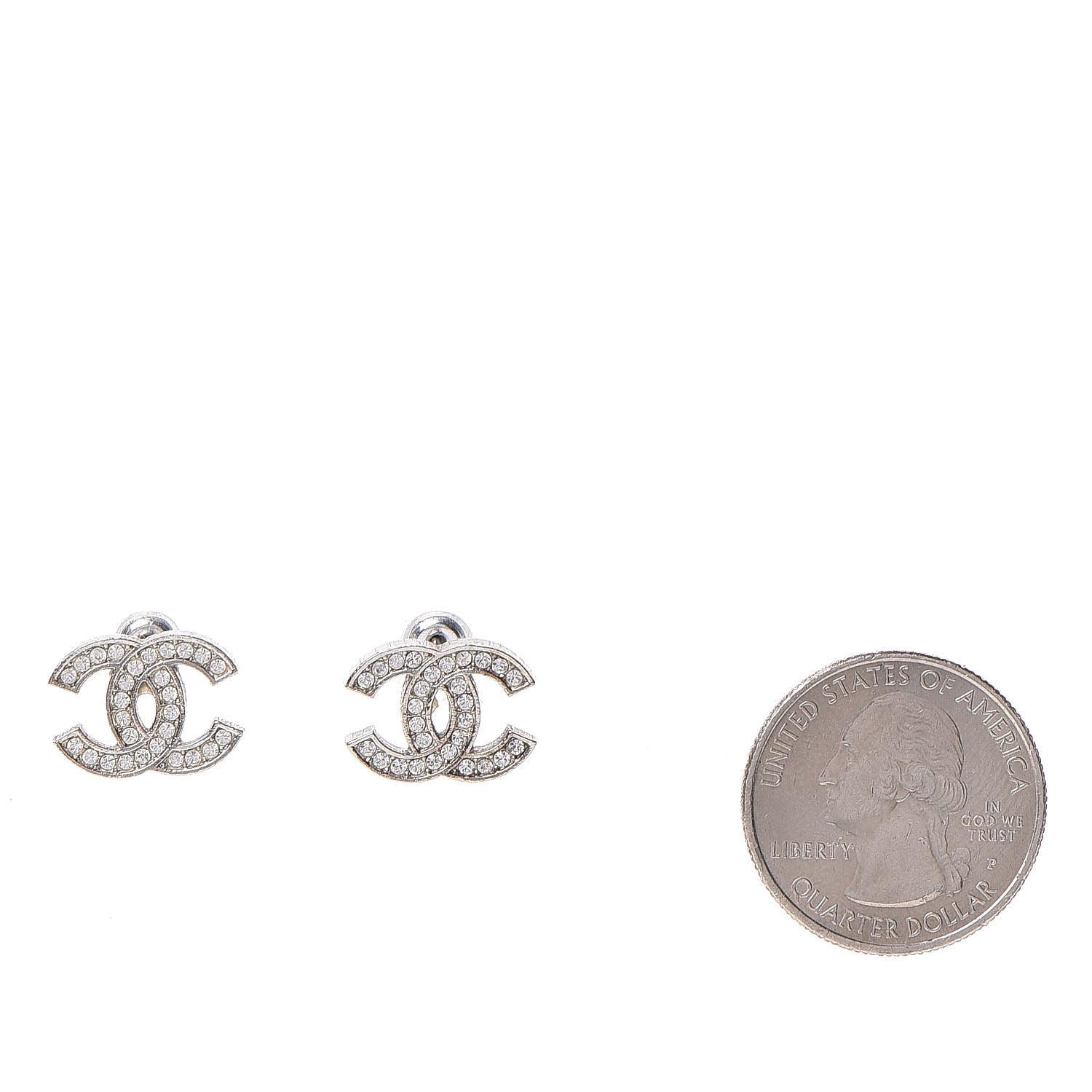 Chanel Crystal CC Earrings Silver 2 of 5