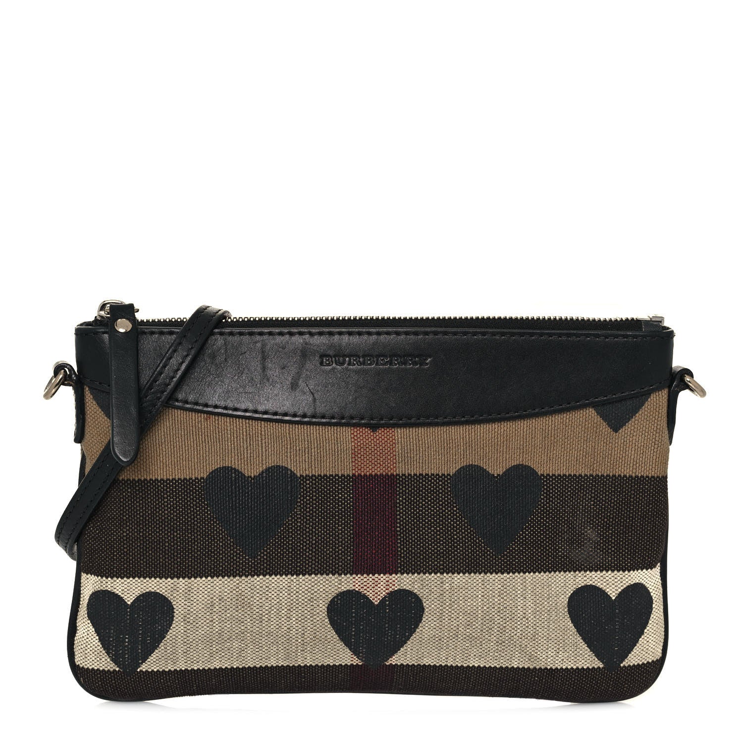 Burberry Mega Check Heart Print Peyton Crossbody Clutch Bag Black 1 of 16