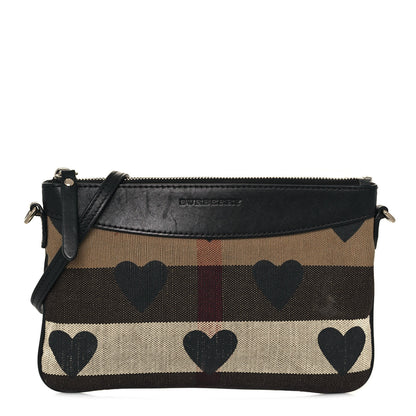 Burberry Mega Check Heart Print Peyton Crossbody Clutch Bag Black 1 of 16