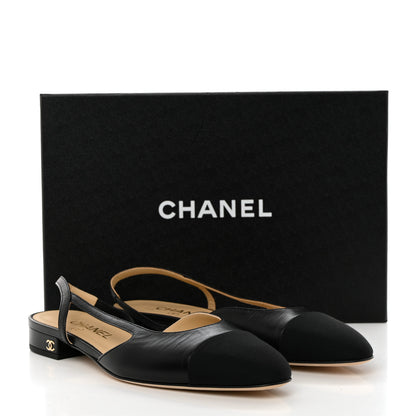 Chanel Goatskin Grosgrain CC Slingback Flats 38.5 Black 9 of 9