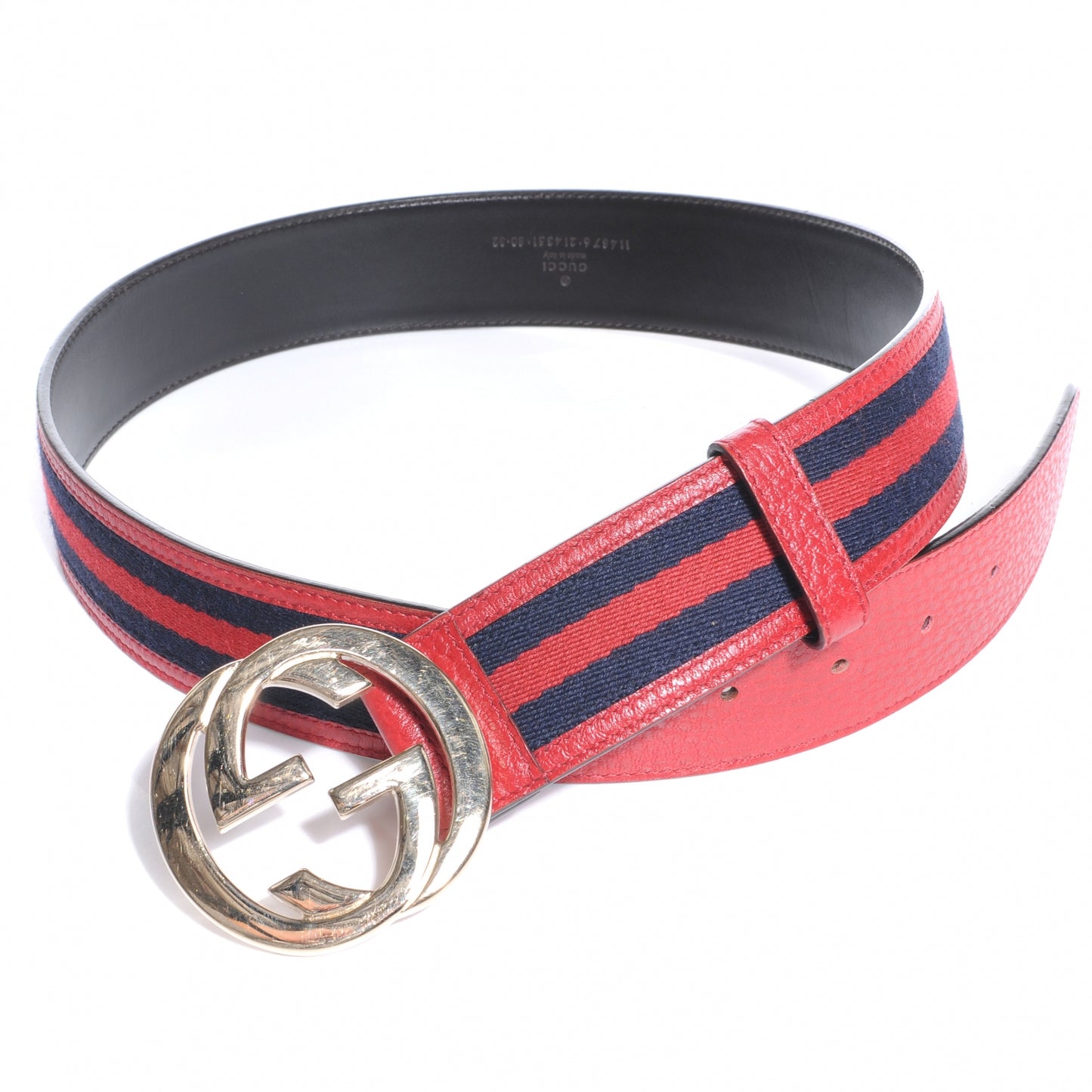 Leather Web GG Belt 80 32 Red Blue
