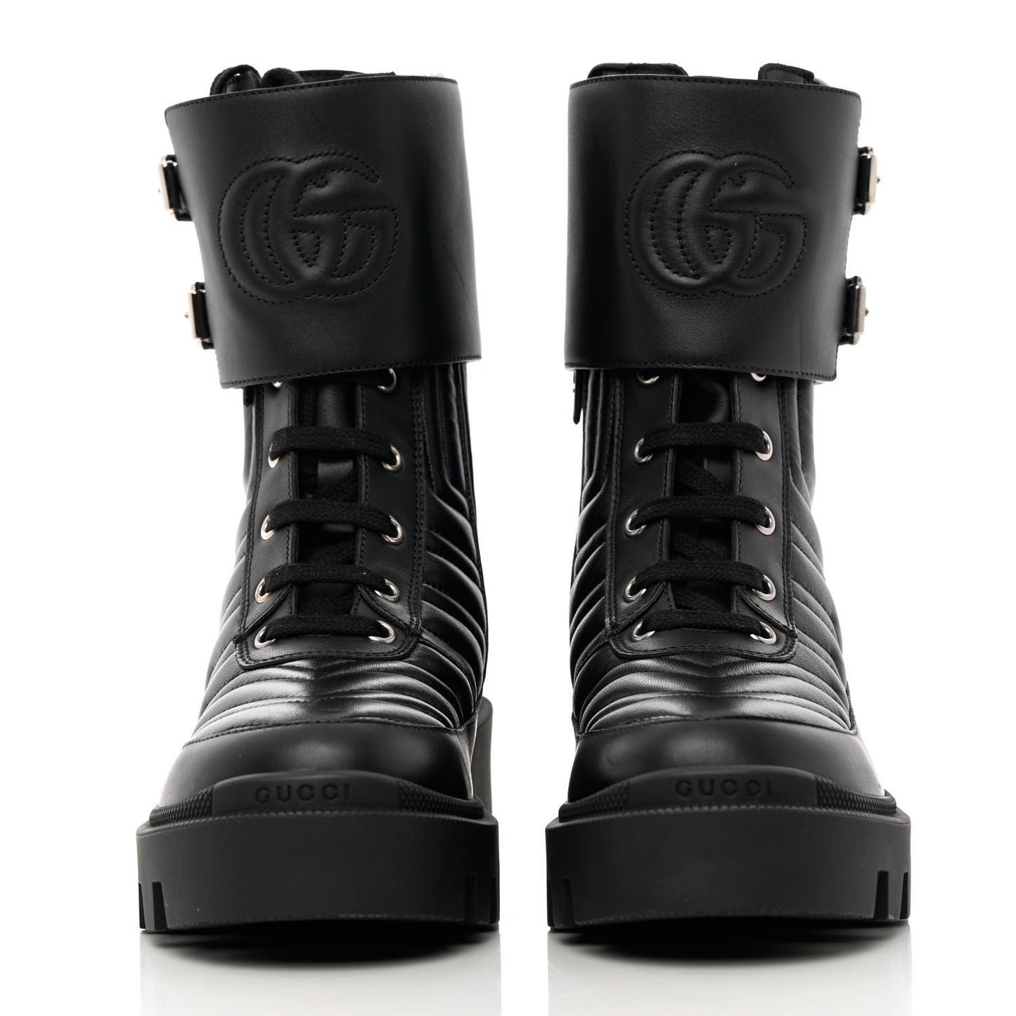 Nappa Frances GG Matelasse Platform Combat Boots 36 black