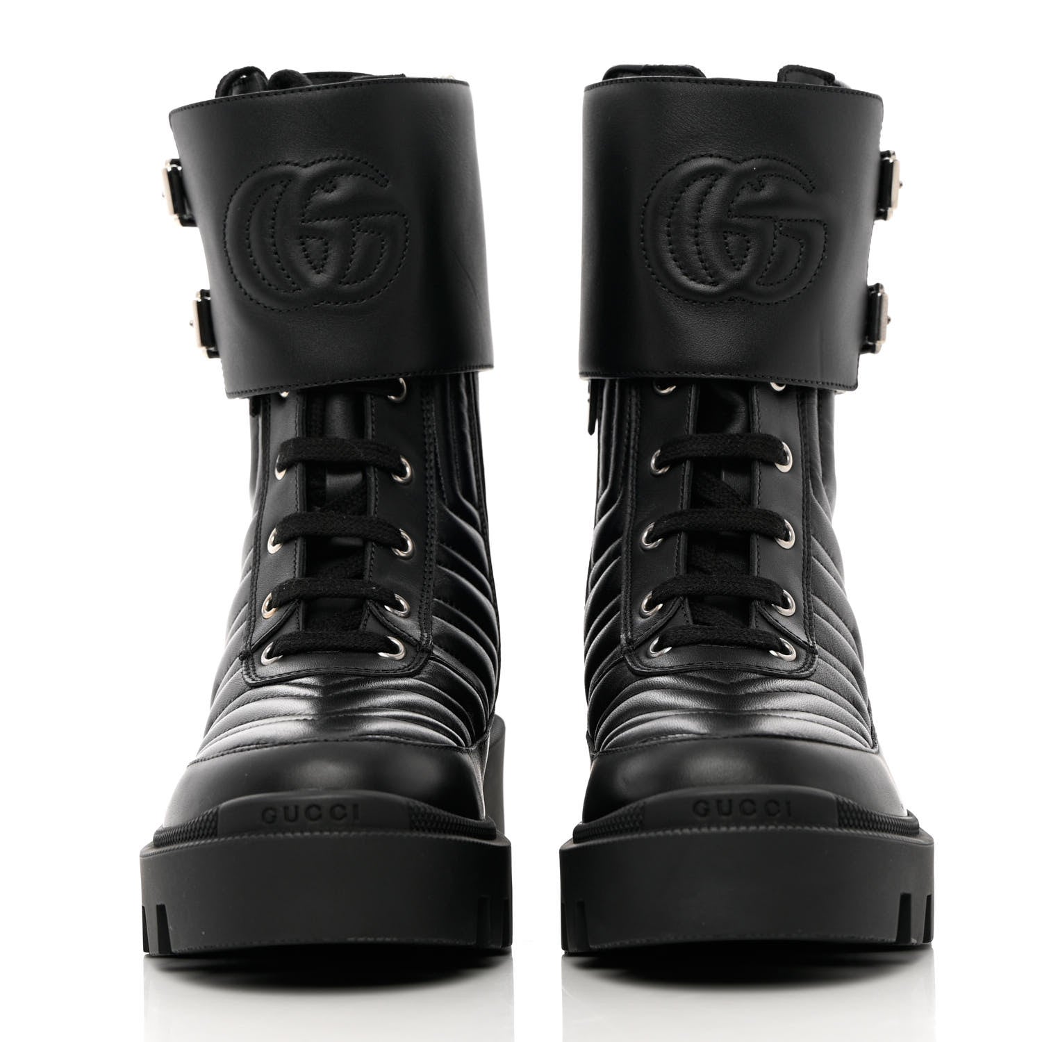 Gucci Nappa Frances GG Matelasse Platform Combat Boots 36 black 2 of 13