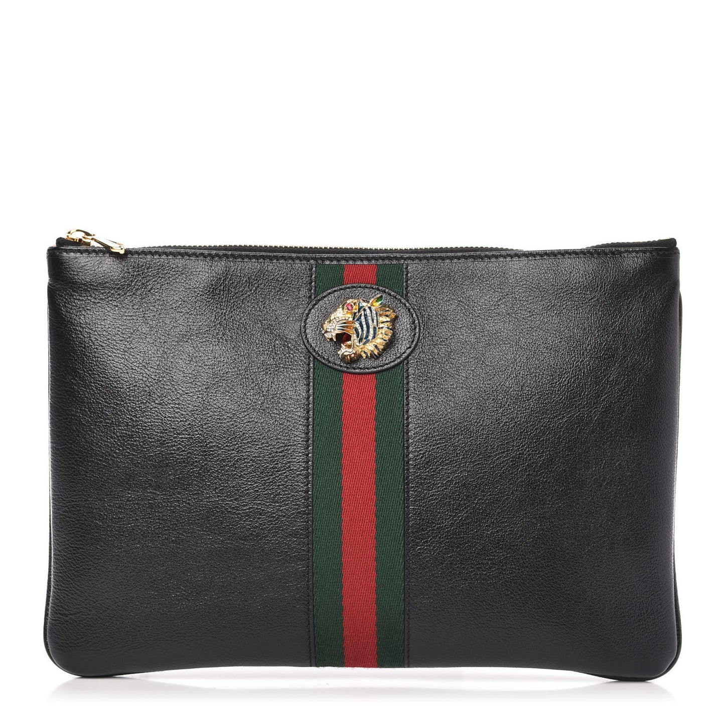 Calfskin Web Rajah Clutch Black