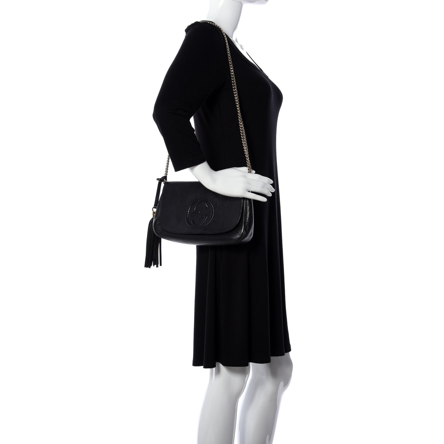 Pebbled Calfskin Medium Soho Flap Crossbody Black