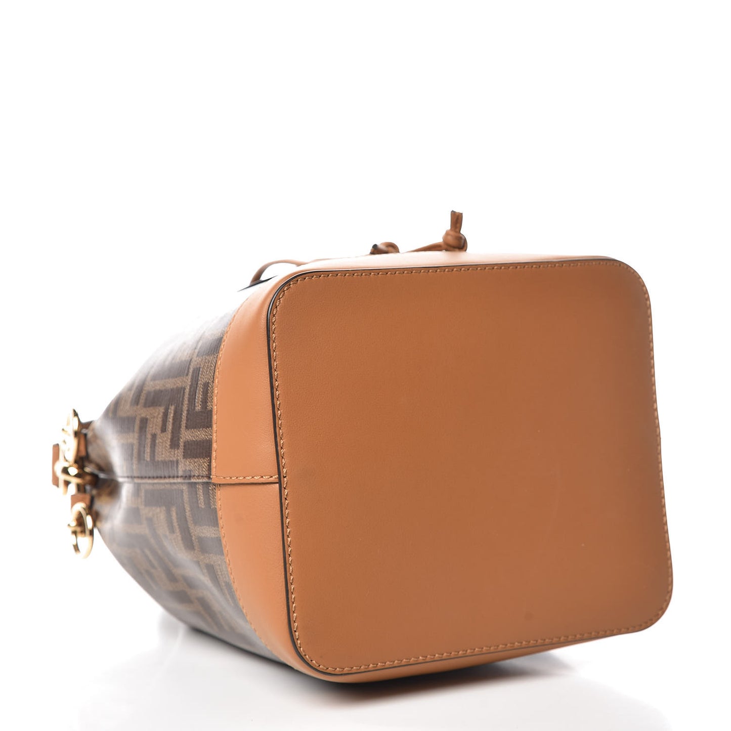 Glazed Fabric Vitello Grace F is Fendi FF 1974 Stamp Patch Grande Mon Tresor Bucket Bag Mogano Panna Nocciola