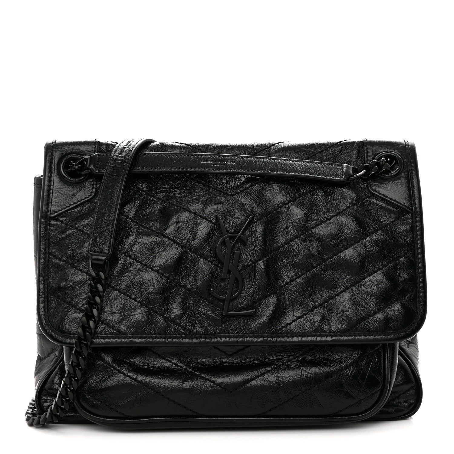Saint Laurent Crinkled Calfskin Matelasse Monogram Medium Niki Chain Satchel Black 1 of 10