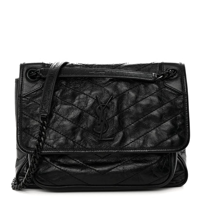 Saint Laurent Crinkled Calfskin Matelasse Monogram Medium Niki Chain Satchel Black 1 of 10