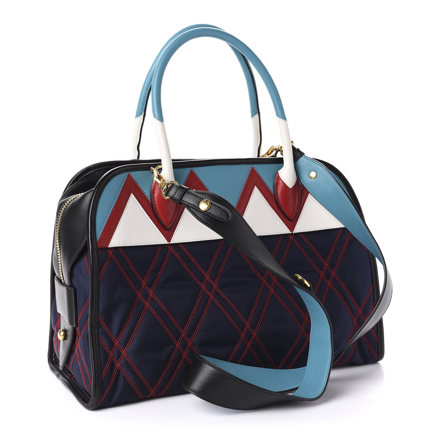 Prada Tessuto Nylon Quilted Impunturato Bauletto Baltico Fuoco 4 of 11