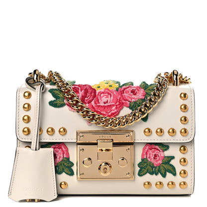 Gucci Calfskin Floral Embroidered Small Padlock Shoulder Bag White 1 of 11