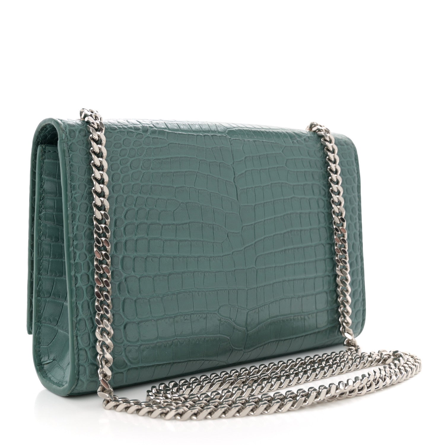 Saint Laurent Calfskin Crocodile Embossed Small Classic Monogram Kate Tassel Satchel Water Green 3 of 12