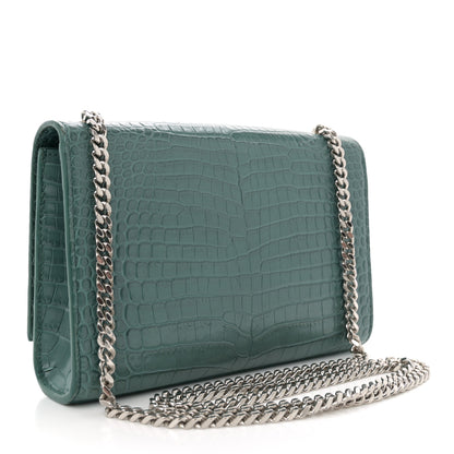 Saint Laurent Calfskin Crocodile Embossed Small Classic Monogram Kate Tassel Satchel Water Green 3 of 12