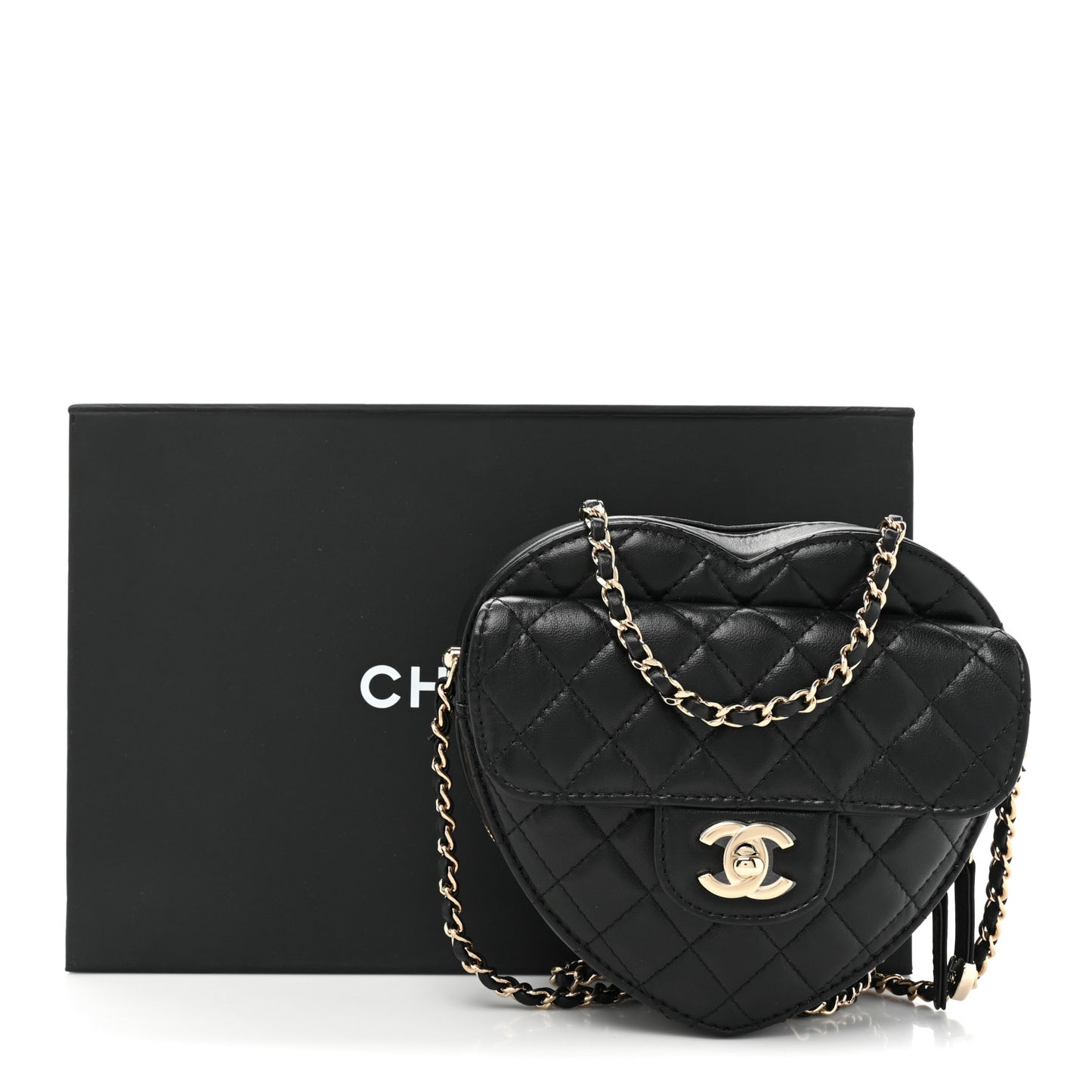 Lambskin Quilted CC In Love Heart Bag Black