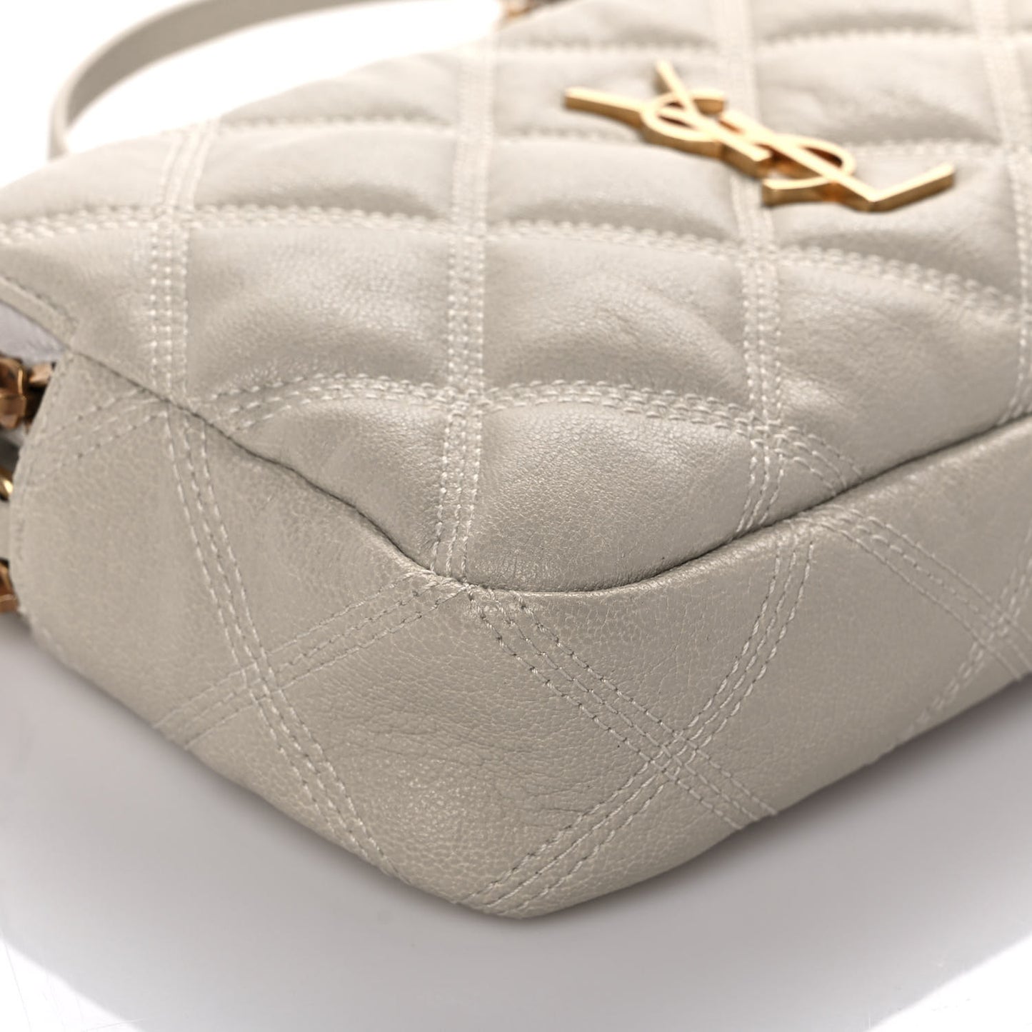 Grained Lambskin Quilted Mini Becky Double Zip Bag Vintage White
