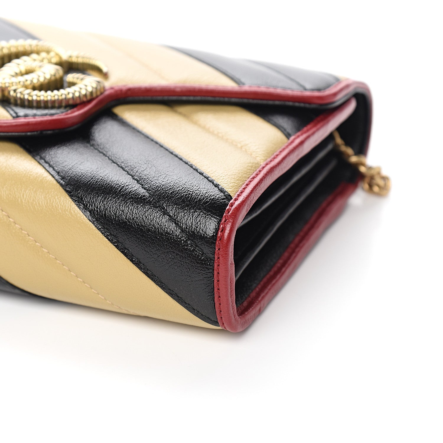 Gucci Azalea Calfskin Matelasse Diagonal Patchwork Torchon GG Marmont Chain Wallet Black Beige Romantic Cerise 8 of 9