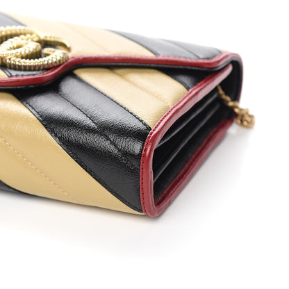 Gucci Azalea Calfskin Matelasse Diagonal Patchwork Torchon GG Marmont Chain Wallet Black Beige Romantic Cerise 8 of 9