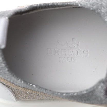 Hermes Metallic Technical Canvas Goatskin Bouncing Sneakers 37 White 7 of 9