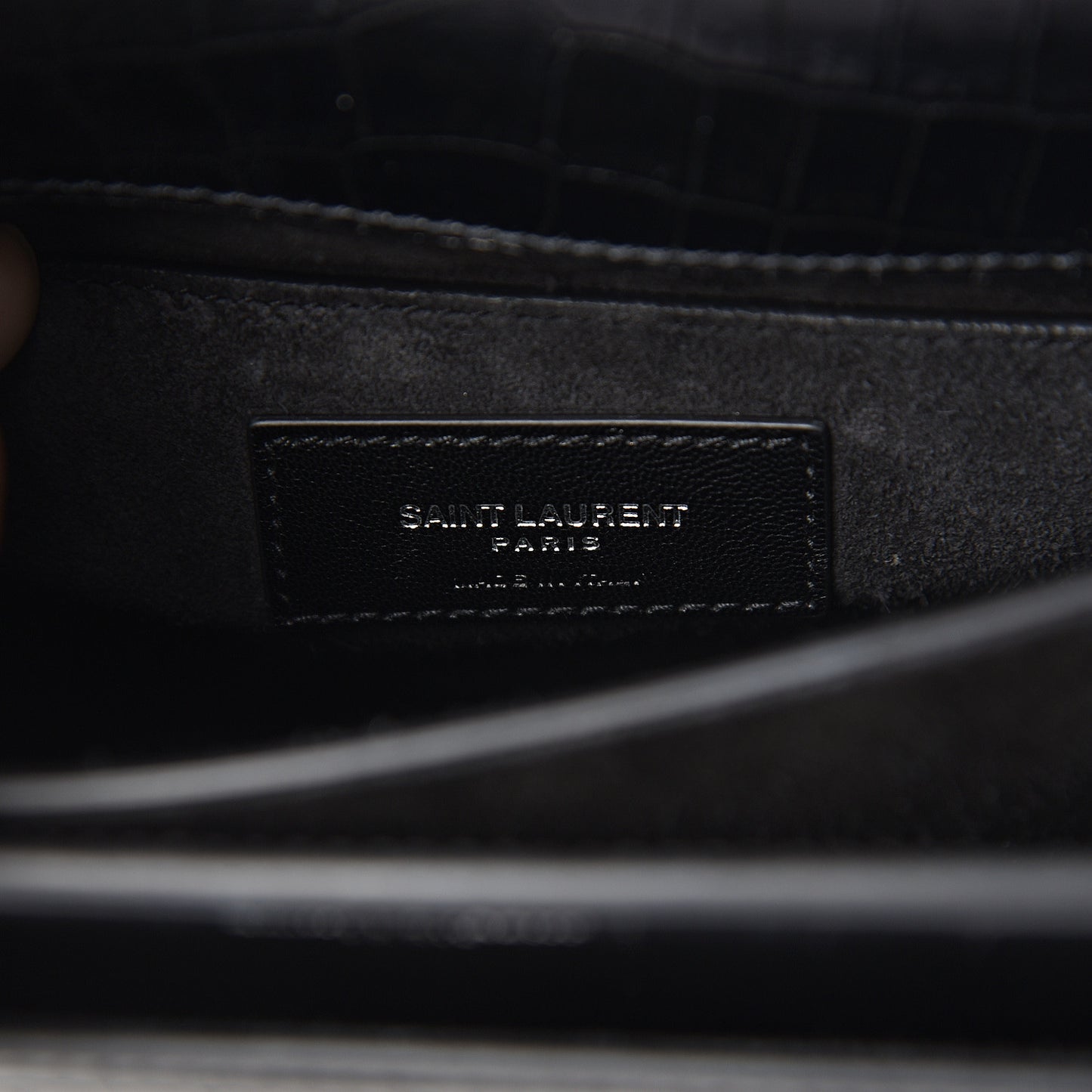 Calfskin Crocodile Embossed Medium Monogram Sunset Black