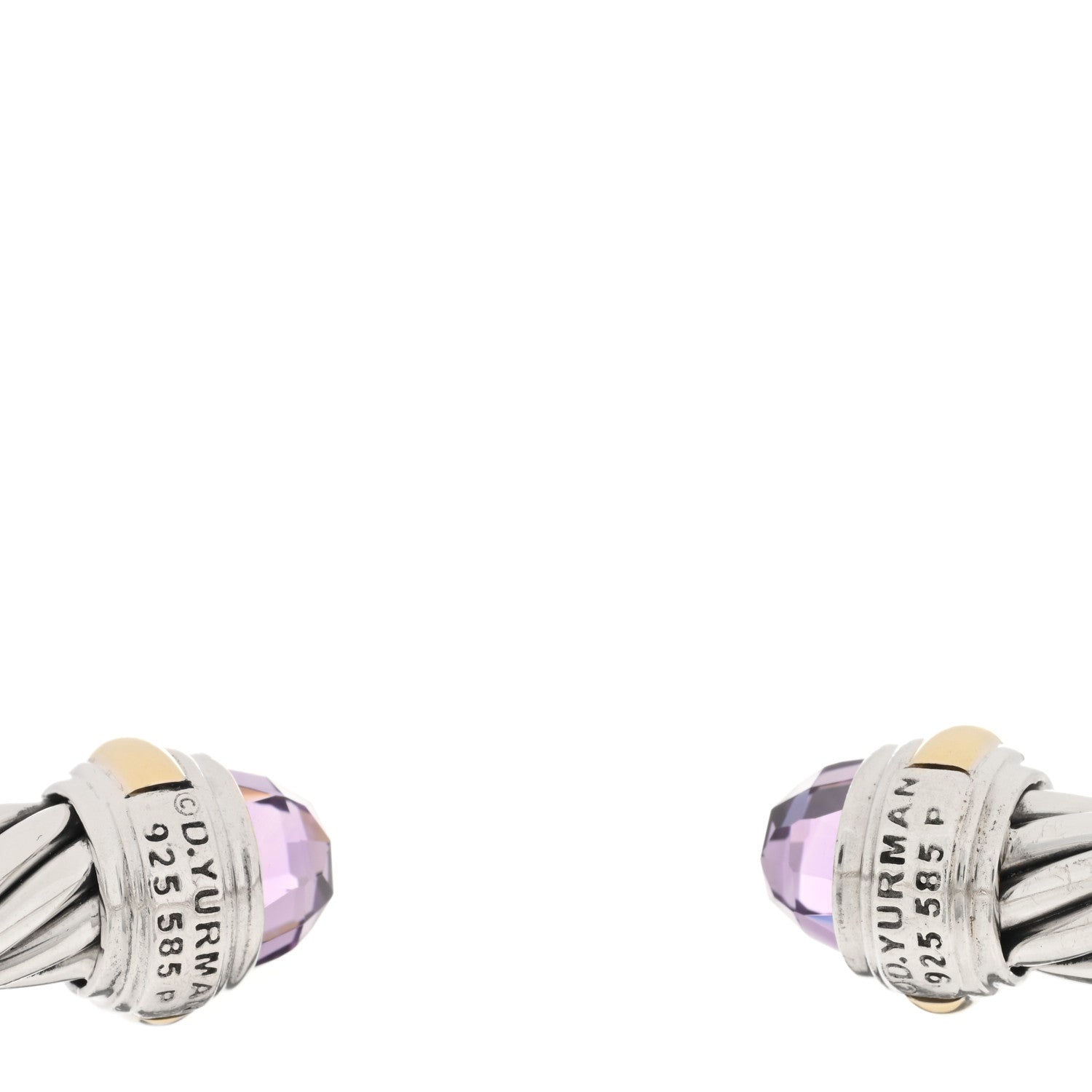 David Yurman Sterling Silver 14K Yellow Gold Amethyst 7mm Cable Classics Bracelet 3 of 3