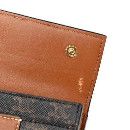 Celine Canvas Triomphe Lambskin Folded Compact Wallet Tan 9 of 10