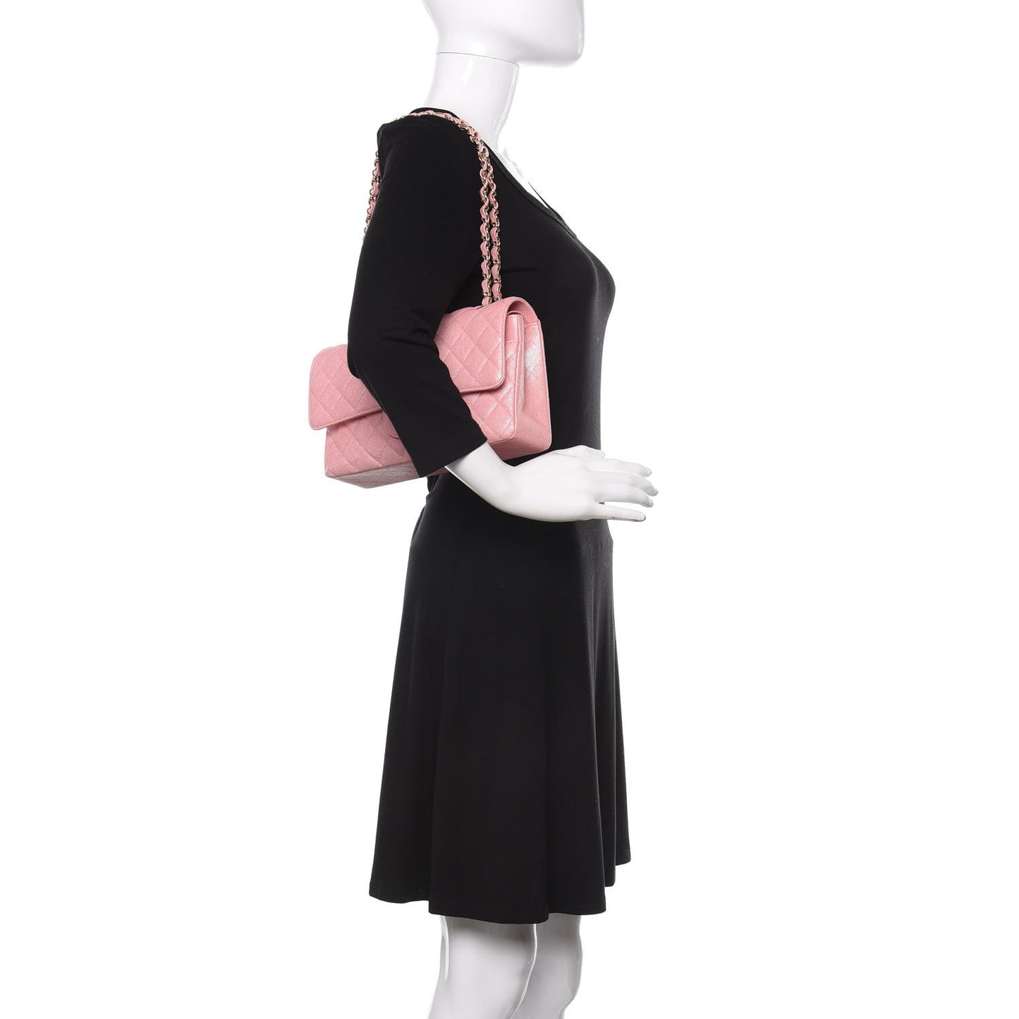 Iridescent Caviar Quilted Medium Double Flap Rose Pink