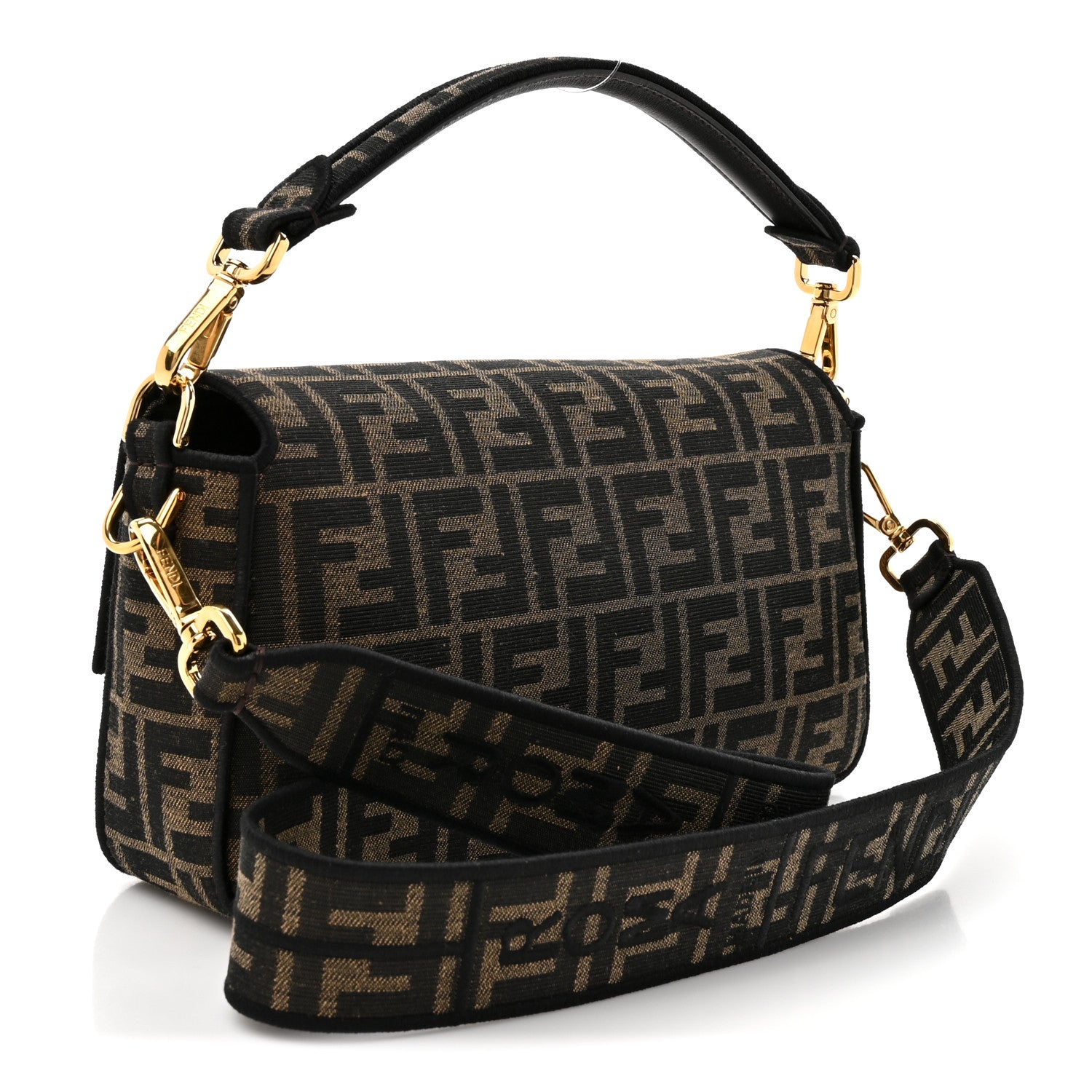Fendi Fabric Jacquard FF 1974 Medium Baguette Tobacco Moro Black 3 of 10