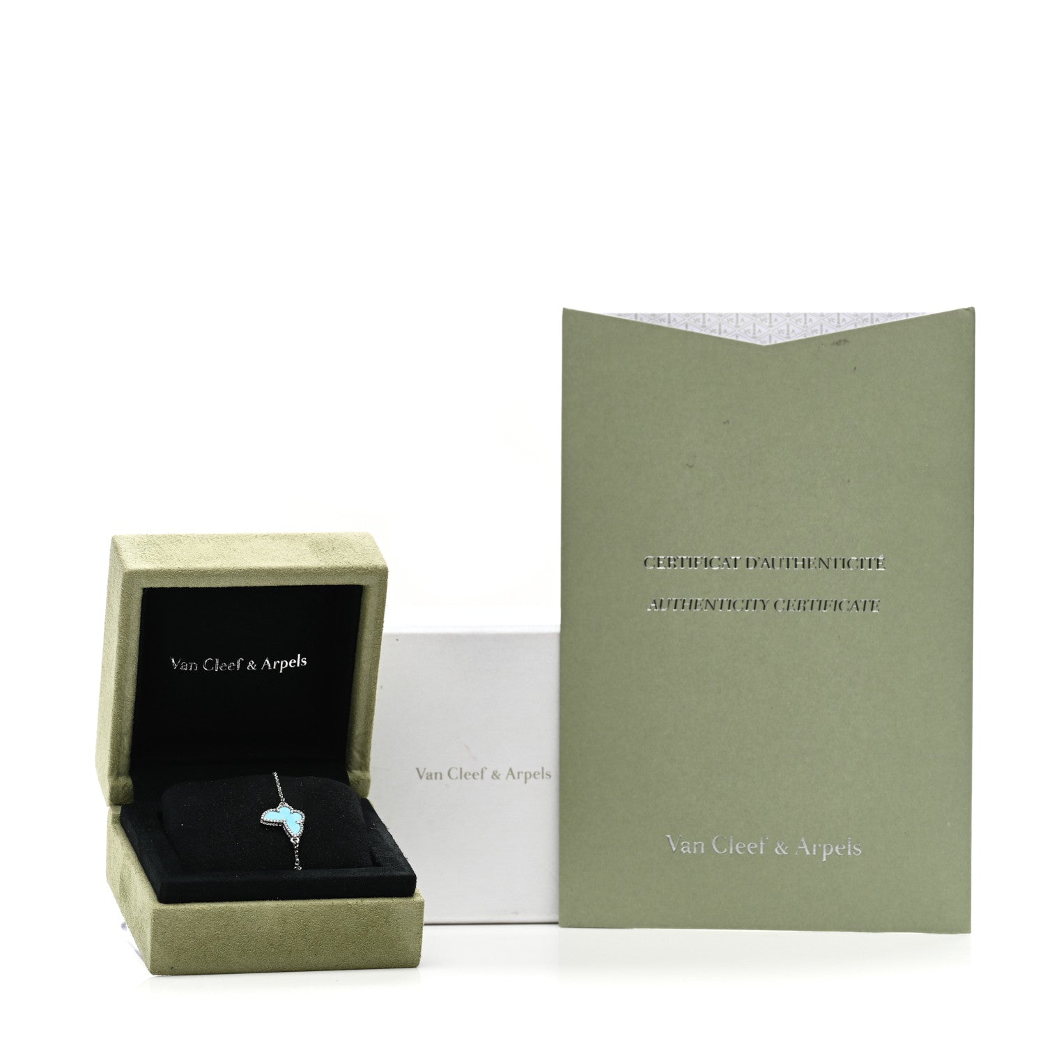 Van Cleef & Arpels 18K White Gold Turquoise Sweet Alhambra Butterfly Bracelet 7 of 7