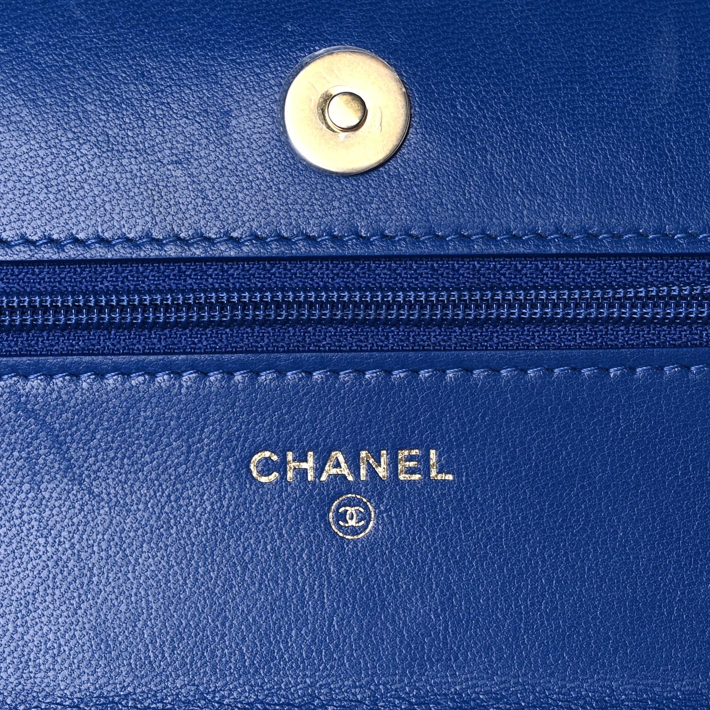 Goatskin Quilted Chanel 19 Wallet On Chain WOC Blue