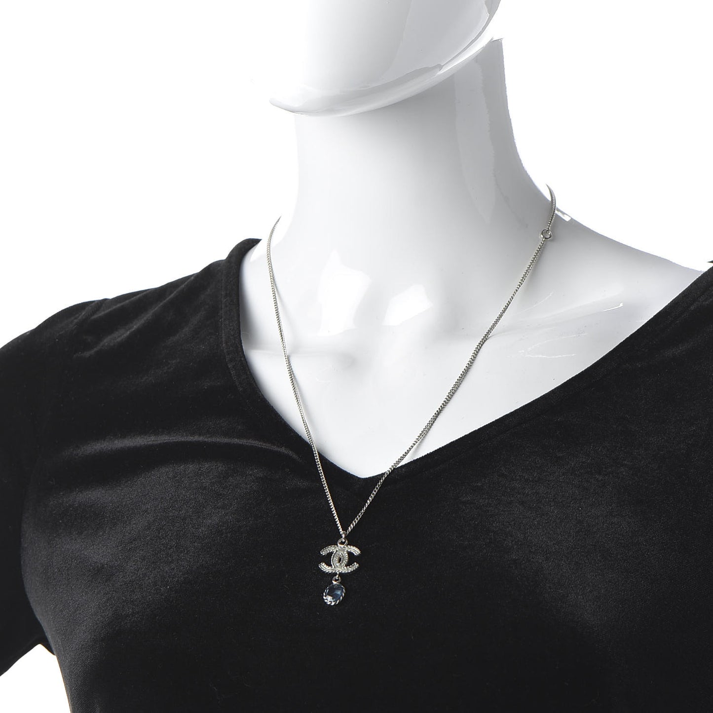 Enamel CC Drop Necklace Silver