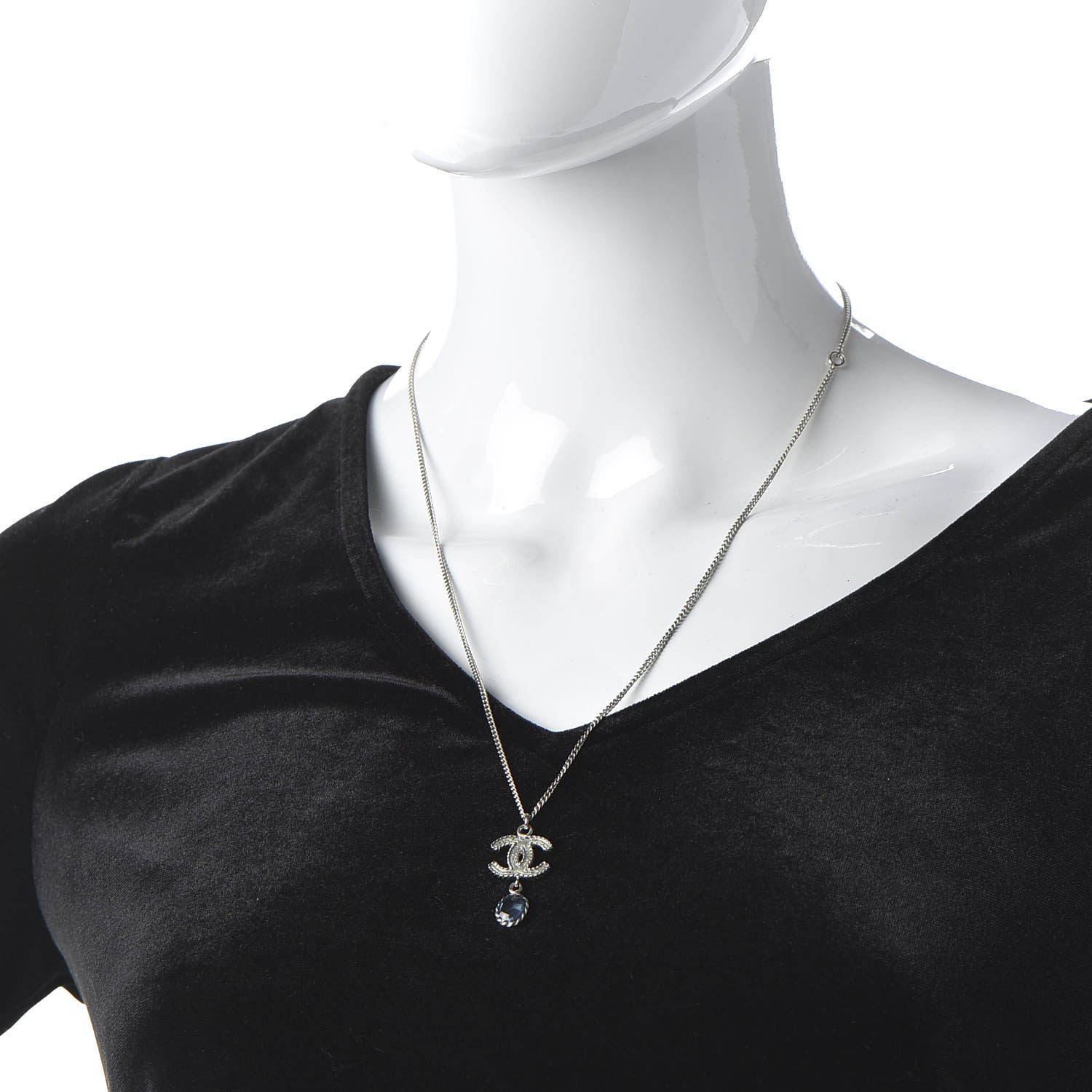 Chanel Enamel CC Drop Necklace Silver 2 of 7