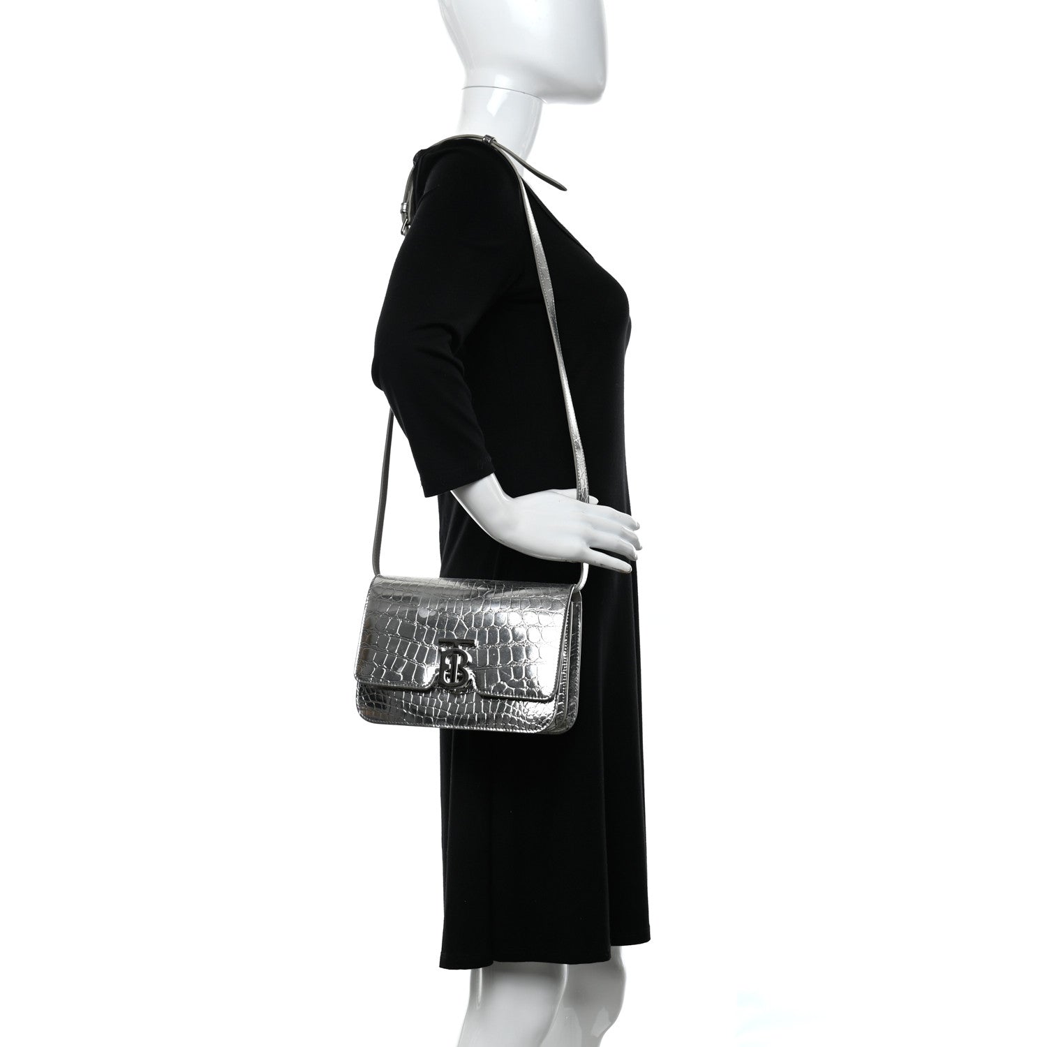 Burberry Metallic Patent Crocodile Embossed Small TB Shoulder Bag