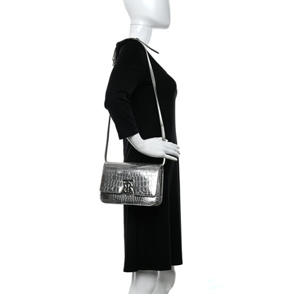Burberry Metallic Patent Crocodile Embossed Small TB Shoulder Bag Silver 2 of 12