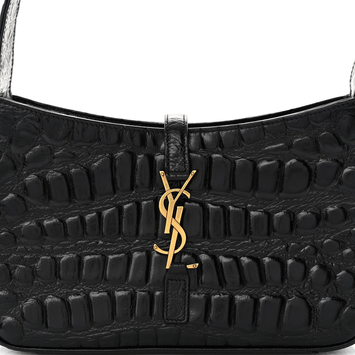 Saint Laurent Calfskin Crocodile Embossed LE 5 A 7 Hobo Black 7 of 9