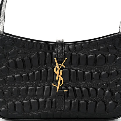 Saint Laurent Calfskin Crocodile Embossed LE 5 A 7 Hobo Black 7 of 9