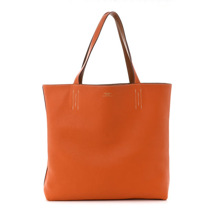 Hermes Taurillon Clemence Double Sens 45 Reversible Tote Orange Gold 3 of 22
