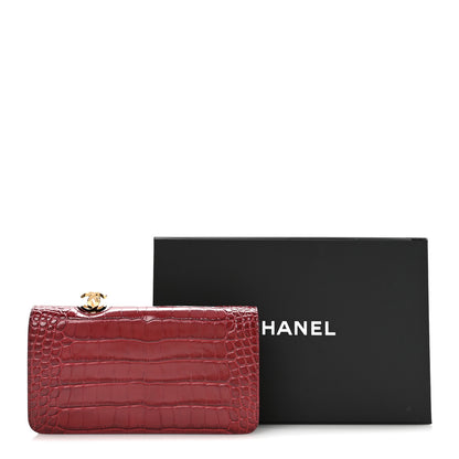 Chanel Calfskin Crocodile Embossed Clutch Burgundy 8 of 8