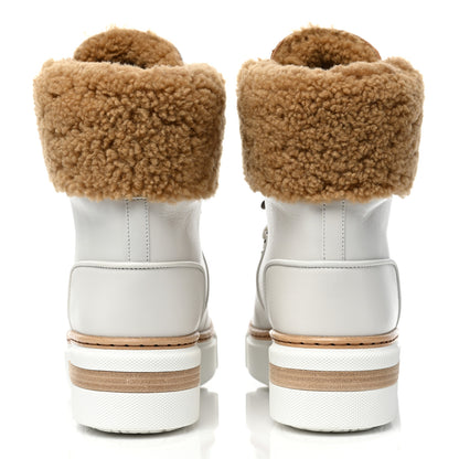 Hermes Calfskin Woolskin Womens Flocon Ankle Boots 37 White Naturel 4 of 7