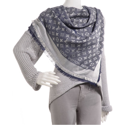 Louis Vuitton Wool Silk Monogram Denim Shawl Blue 2 of 5