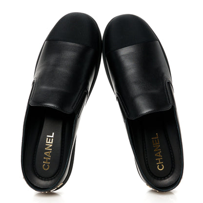 Chanel Lambskin Grosgrain Cap Toe Sneaker Mules 40 Black 4 of 20