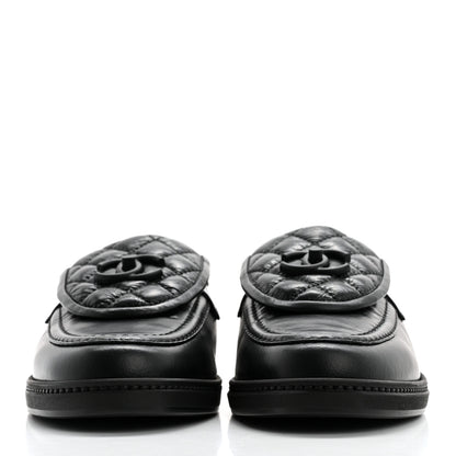 Chanel Crumpled Lambskin Quilted CC Turnlock Loafers 40.5 Black 2 of 9