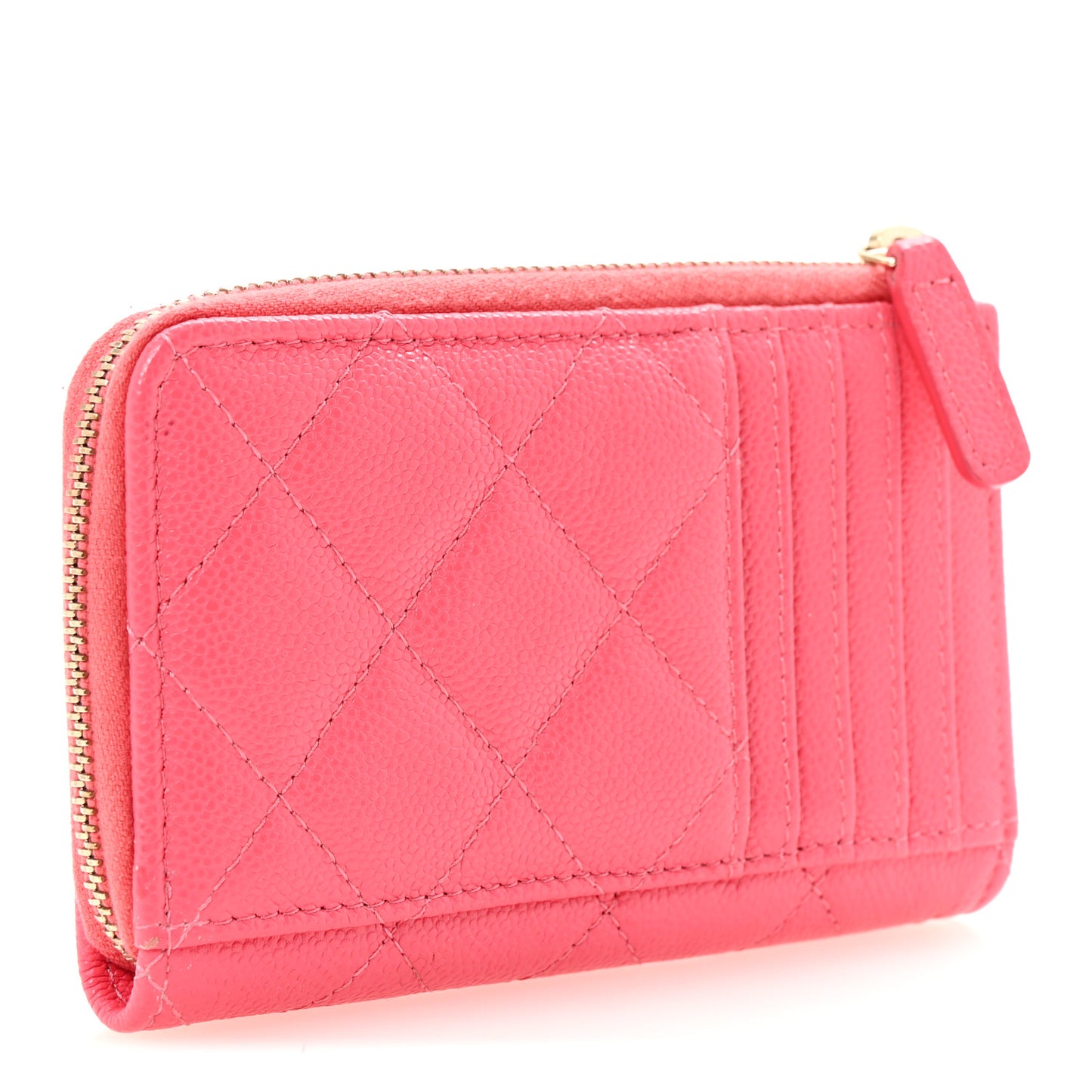 Caviar Quilted CC Zip Around Card Holder Pink