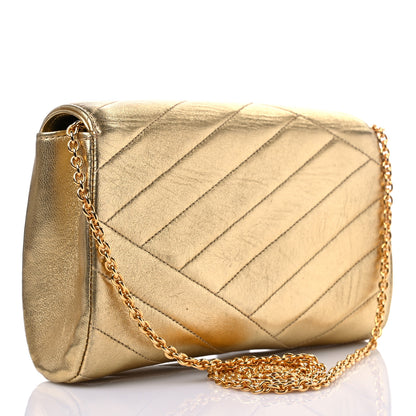 Chanel Metallic Lambskin Crystal Chevron Chain Clutch Gold 3 of 12